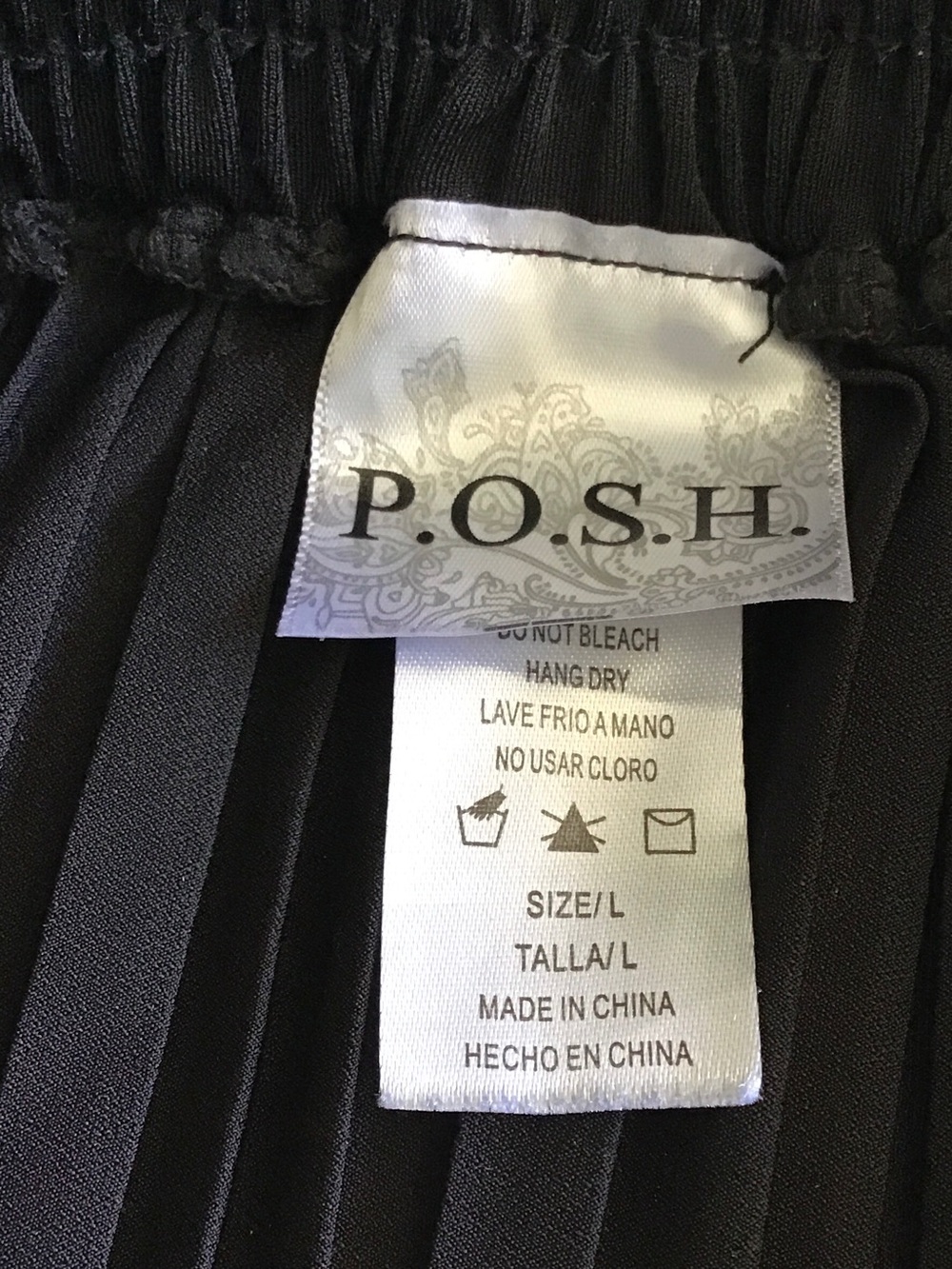 P.O.S.H. Black Pleated Midi Skirt Size Large Elastic Waist Polyester Blend - Picture 6 of 7